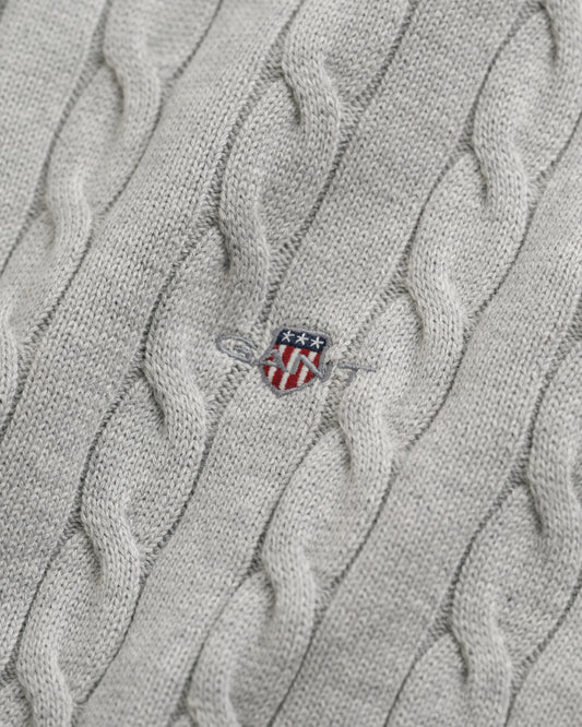 CLOUD GREY MELANGE, COTTON CABLE HALF ZIP, CLOSE-UP BY GANT AU.