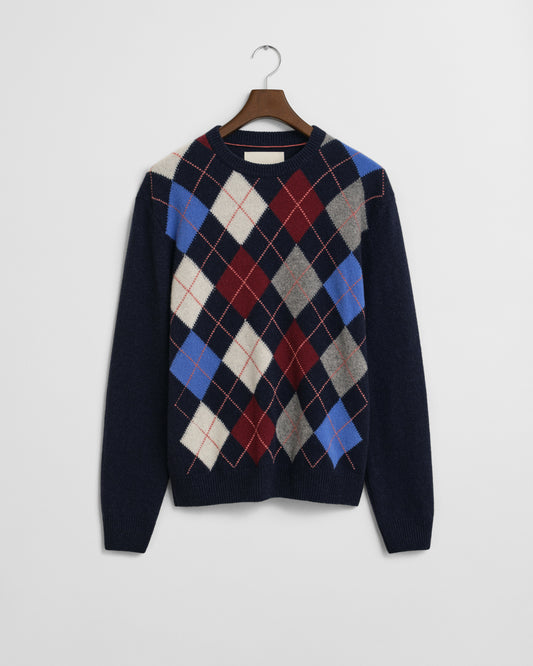 DARK NAVY MELANGE, ARGYLE C-NECK BY GANT AU.