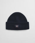 EVENING BLUE, COTTON BLEND RIBBED BEANIE BY GANT AU.