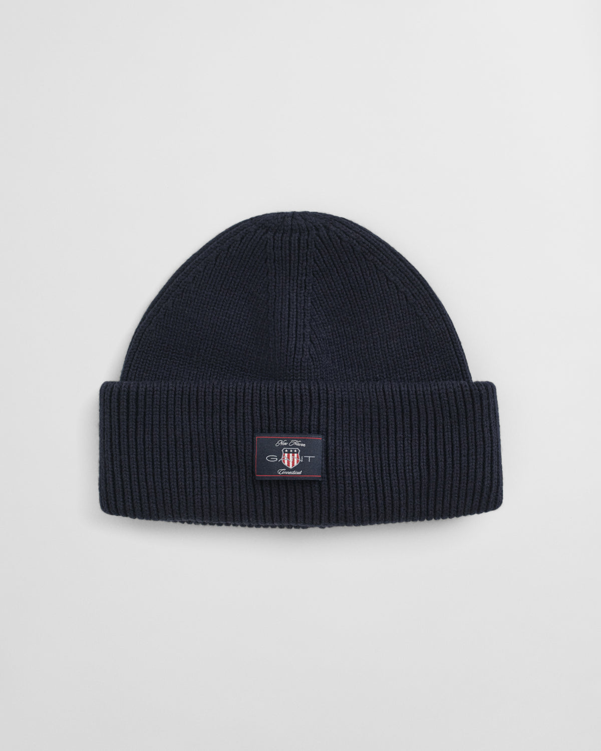 EVENING BLUE, COTTON BLEND RIBBED BEANIE BY GANT AU.