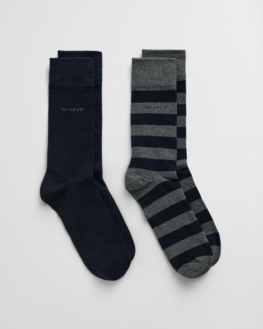 CHARCOAL MELANGE, BARSTRIPE AND SOLID SOCKS 2-PACK BY GANT AU.