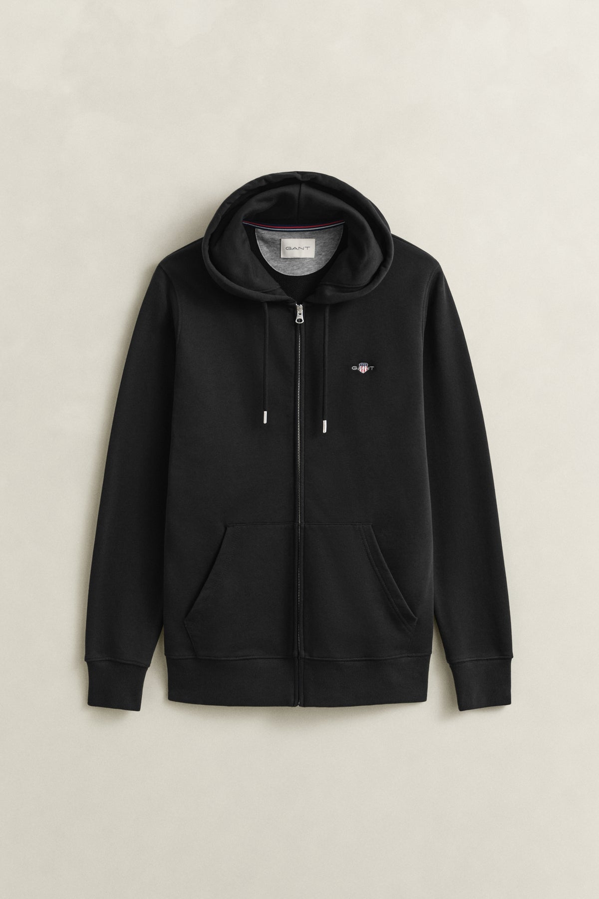 BLACK, REG SHIELD FULL ZIP HOODIE BY GANT AU.