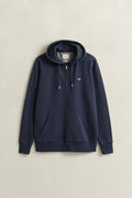 EVENING BLUE, REG SHIELD FULL ZIP HOODIE, FLAT-LAY BY GANT AU.