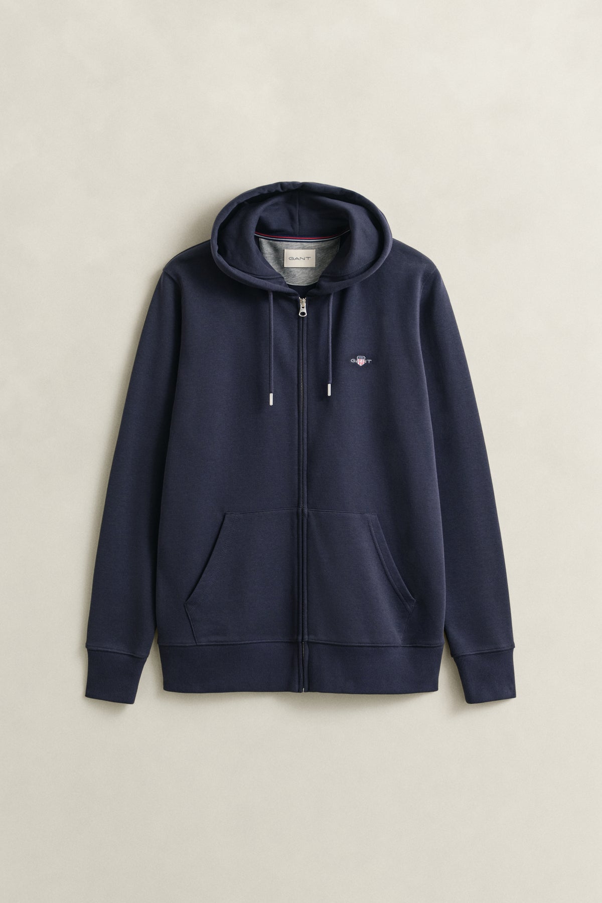 EVENING BLUE, REG SHIELD FULL ZIP HOODIE, FLAT-LAY BY GANT AU.