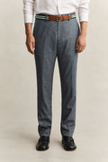 MODEL WEARING INDIGO HERRINGBONE SUIT PANTS