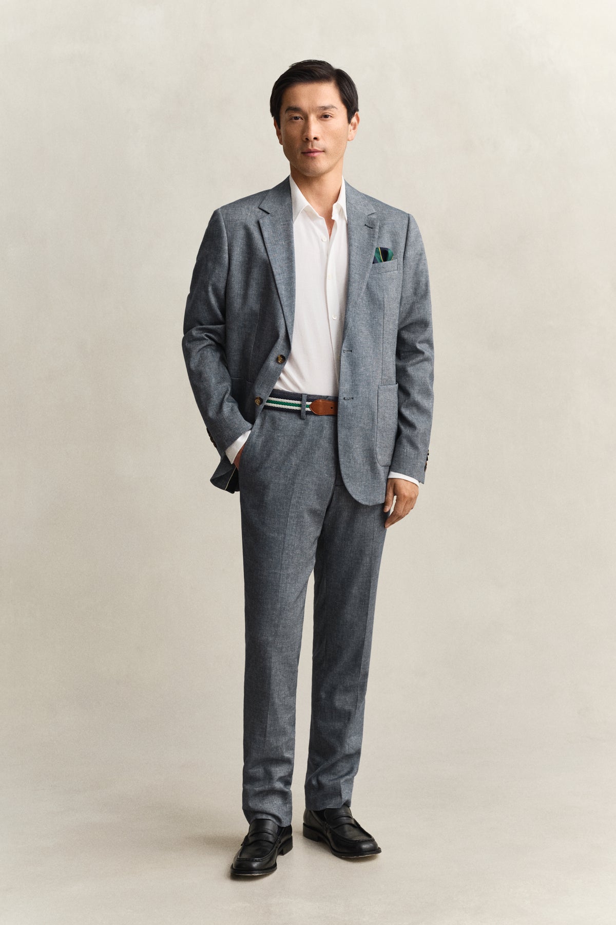 MARINE, INDIGO HERRINGBONE SUIT PANTS BY GANT AU.