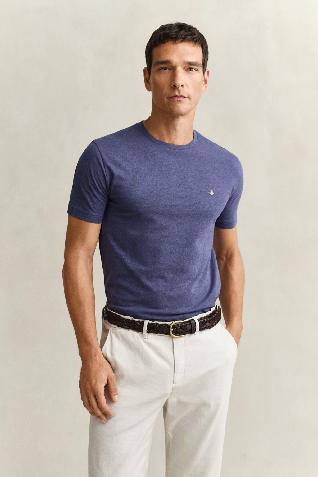 DK JEANSBLUE MELANGE, Shield T-Shirt, FRONT-VIEW BY GANT AU.