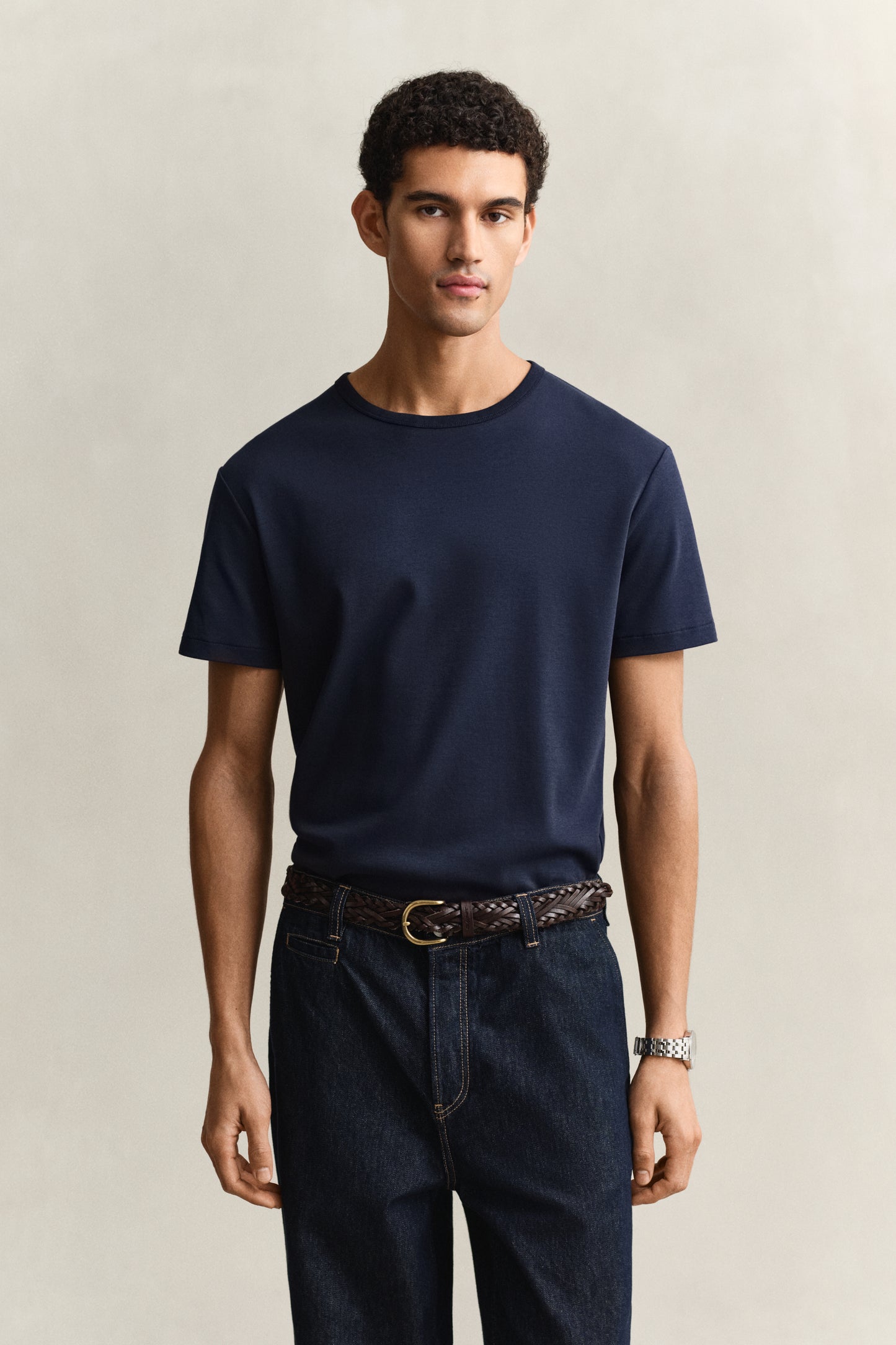 EVENING BLUE, INTERLOCK SS TSHIRT, FRONT-VIEW BY GANT AU.
