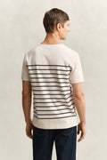 CREAMED WHITE, PLACED STRIPE SS TSHIRT, BACK-VIEW BY GANT AU.
