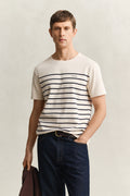 CREAMED WHITE, PLACED STRIPE SS TSHIRT, FRONT-VIEW BY GANT AU.