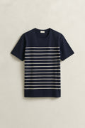 EVENING BLUE, PLACED STRIPE SS TSHIRT, FLAT-LAY BY GANT AU.