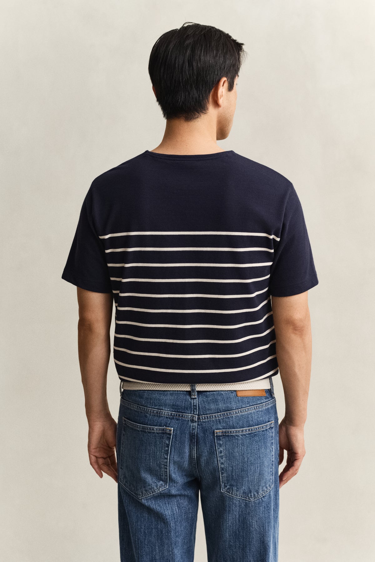 EVENING BLUE, PLACED STRIPE SS TSHIRT, BACK-VIEW BY GANT AU.