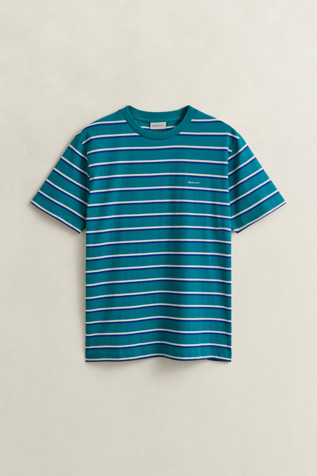 AQUA BLUE, MULTISTRIPE SS TSHIRT BY GANT AU.