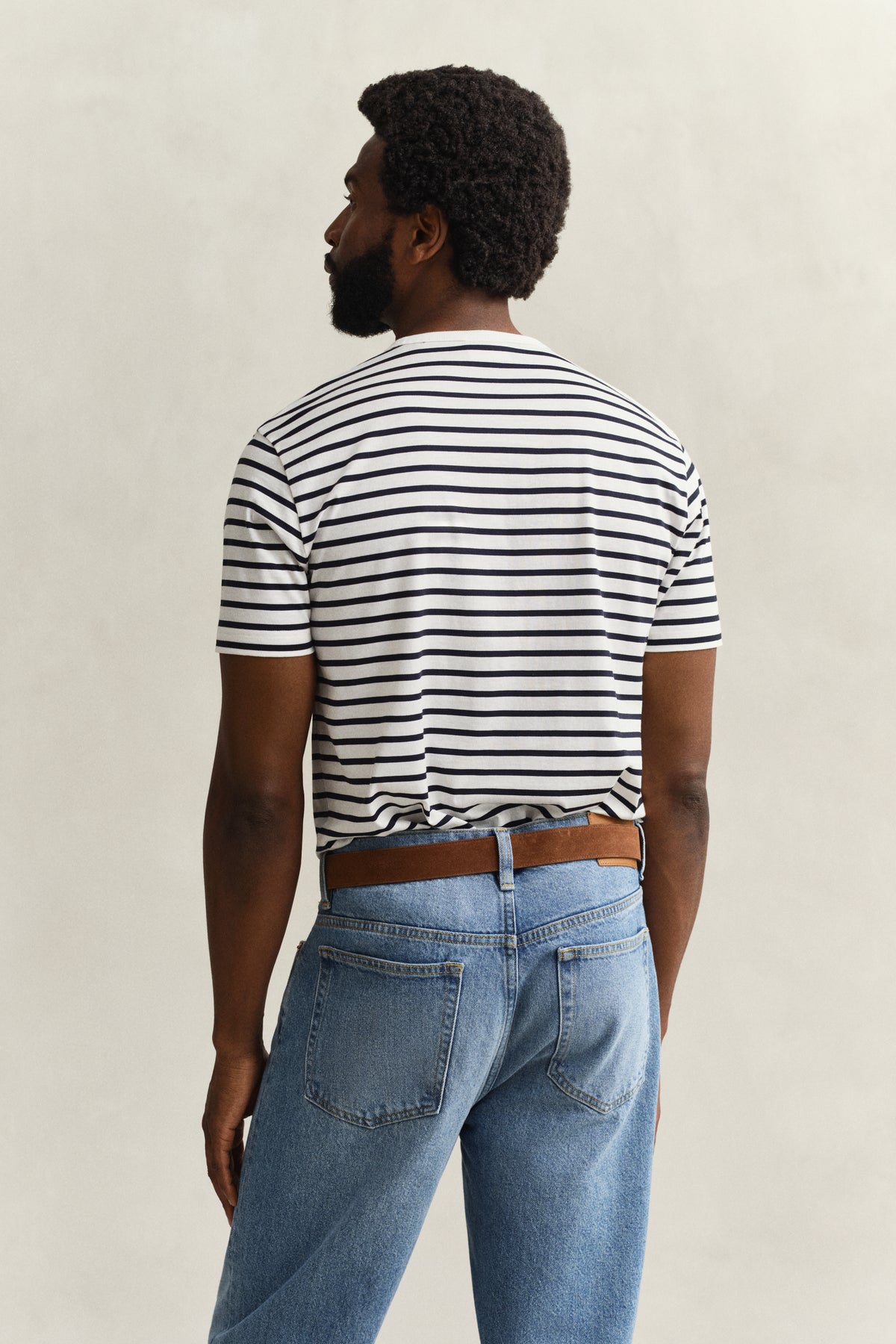 EGGSHELL, PIMA STRIPE SS TSHIRT, BACK-VIEW BY GANT AU.