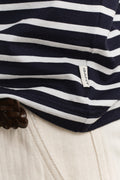 MODEL WEARING PIMA STRIPE SS TSHIRT