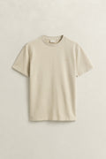 OAT BEIGE, 2 TONE PIQUE SS TSHIRT, FLAT-LAY BY GANT AU.