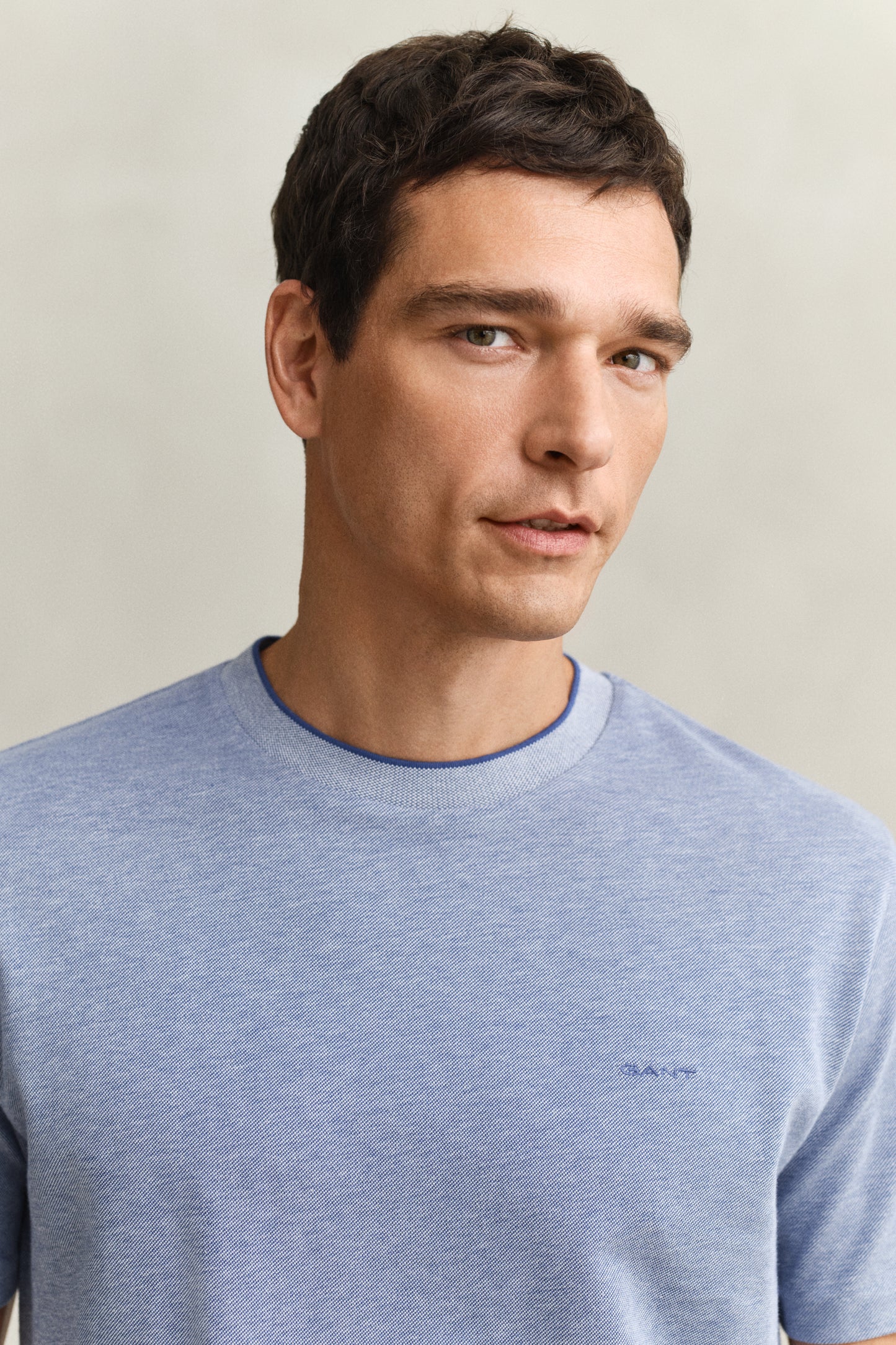 VINTAGE BLUE, 2 TONE PIQUE SS TSHIRT, CLOSE-UP BY GANT AU.