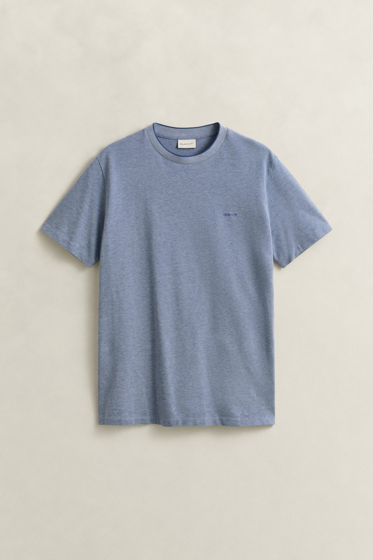 VINTAGE BLUE, 2 TONE PIQUE SS TSHIRT, FLAT-LAY BY GANT AU.