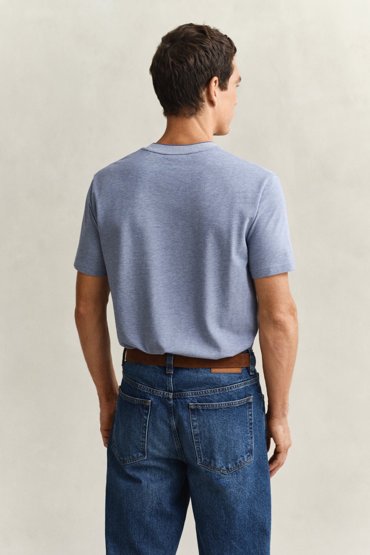 VINTAGE BLUE, 2 TONE PIQUE SS TSHIRT, BACK-VIEW BY GANT AU.
