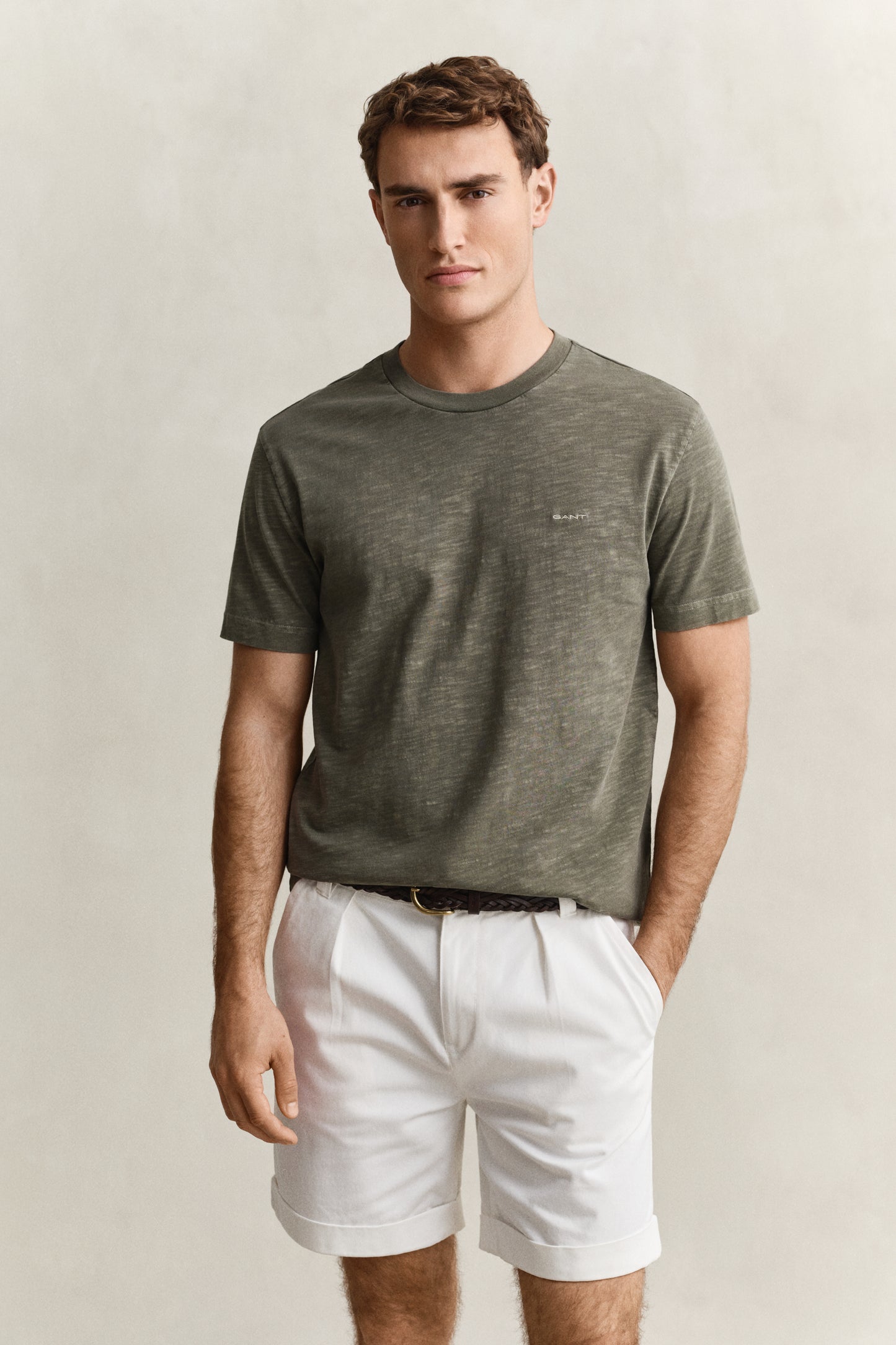 DRY HERB GREEN, WASHED SLUB SS TSHIRT, FRONT-VIEW BY GANT AU.