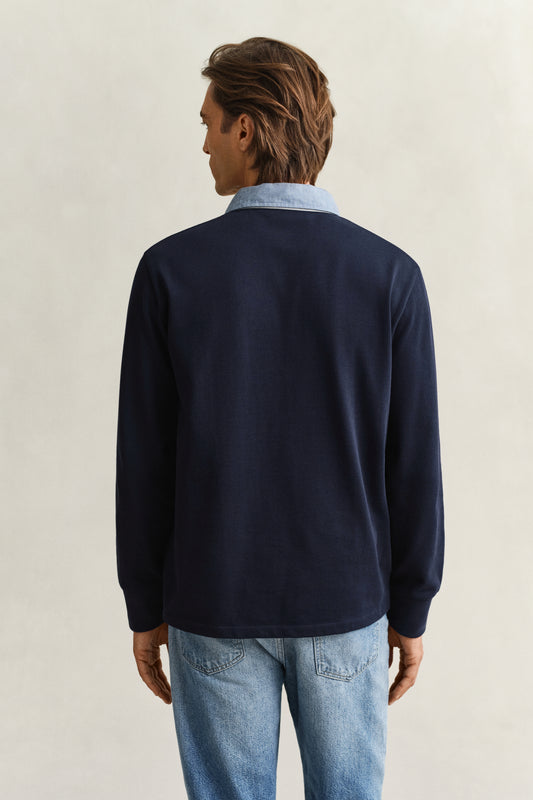 EVENING BLUE, REG CHAMBRAY HEAVY RUGGER, BACK-VIEW BY GANT AU.