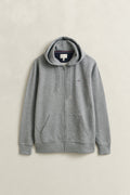 GREY MELANGE, REG SHIELD FULL ZIP HOODIE, FLAT-LAY BY GANT AU.