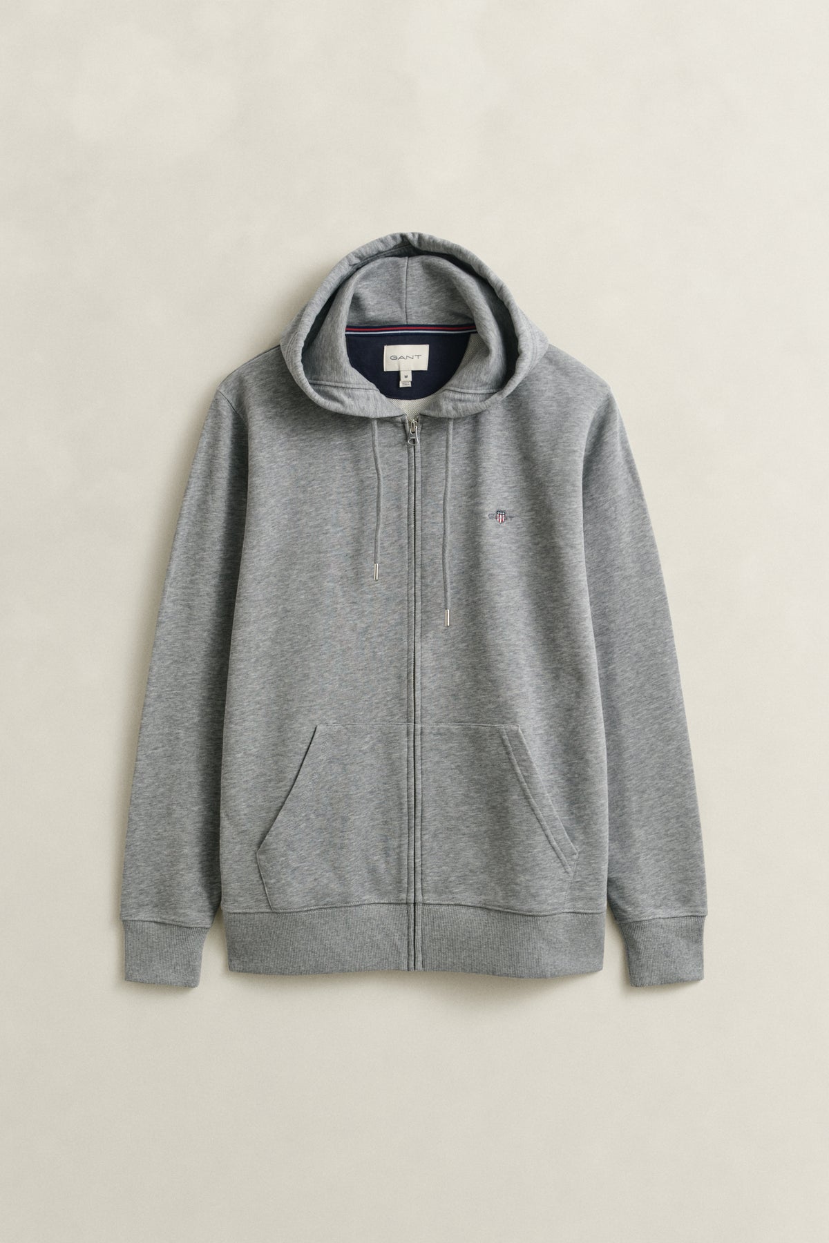 GREY MELANGE, REG SHIELD FULL ZIP HOODIE, FLAT-LAY BY GANT AU.
