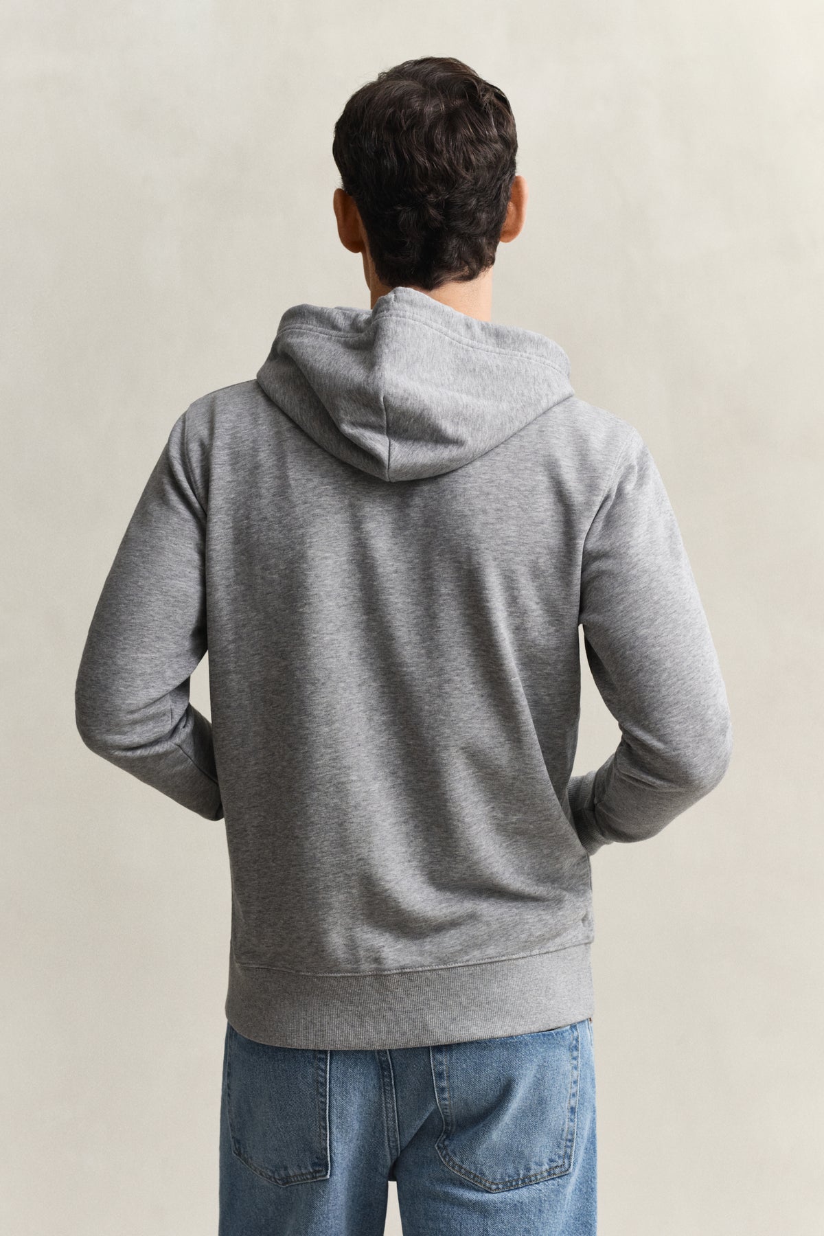 GREY MELANGE, REG SHIELD FULL ZIP HOODIE, BACK-VIEW BY GANT AU.