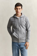 GREY MELANGE, REG SHIELD FULL ZIP HOODIE, FRONT-VIEW BY GANT AU.
