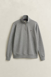 GREY MELANGE, REG SHIELD HALF ZIP SWEAT, FLAT-LAY BY GANT AU.