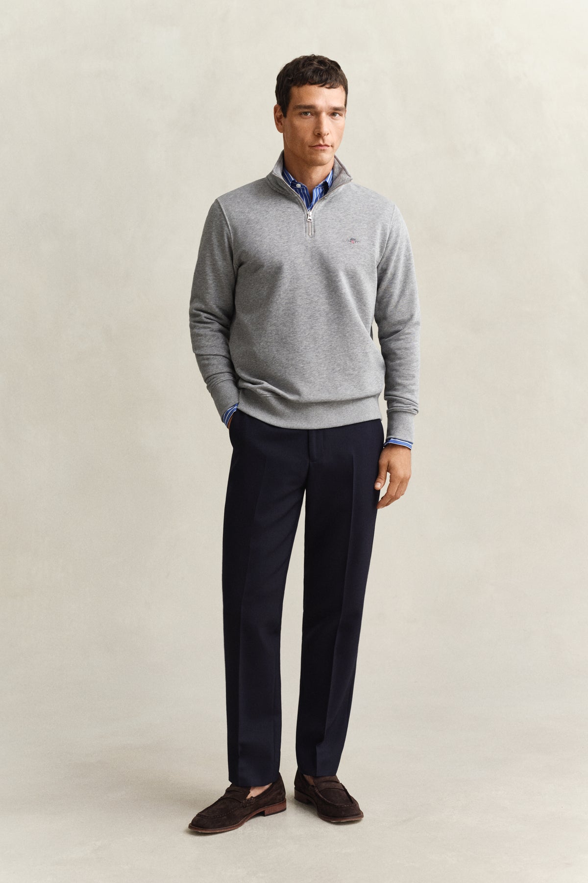 GREY MELANGE, REG SHIELD HALF ZIP SWEAT BY GANT AU.