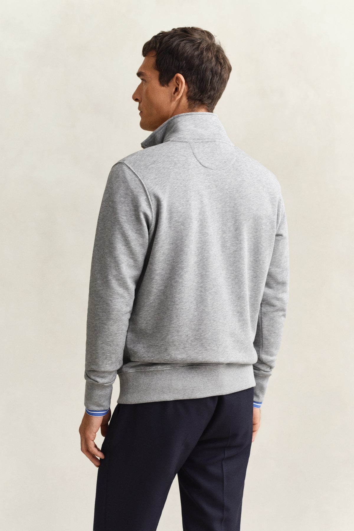 GREY MELANGE, REG SHIELD HALF ZIP SWEAT, BACK-VIEW BY GANT AU.
