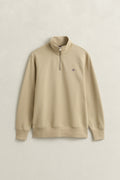 OAT BEIGE, REG SHIELD HALF ZIP SWEAT, FLAT-LAY BY GANT AU.