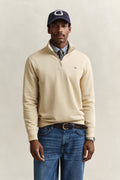 OAT BEIGE, REG SHIELD HALF ZIP SWEAT, FRONT-VIEW BY GANT AU.