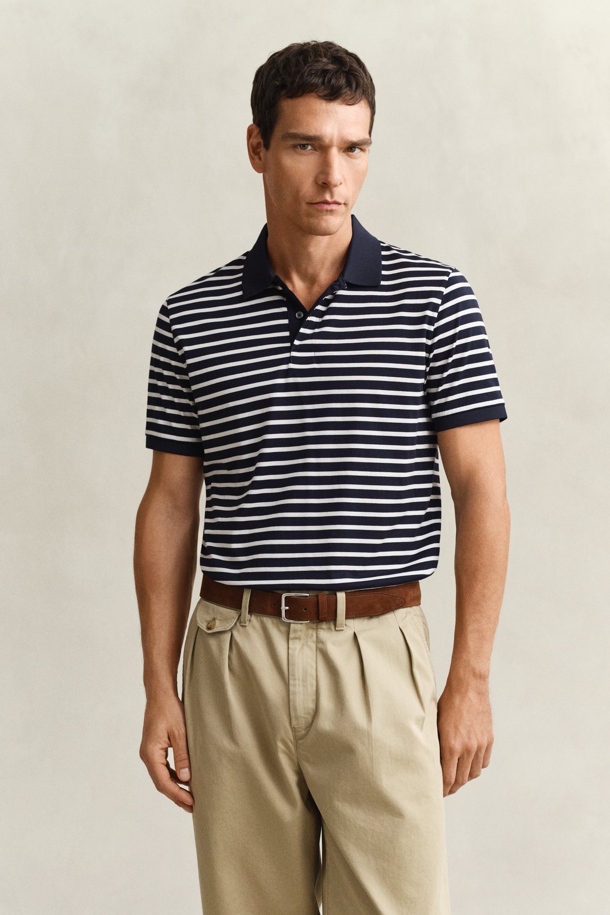 EVENING BLUE, PIMA STRIPED SS POLO, FRONT-VIEW BY GANT AU.