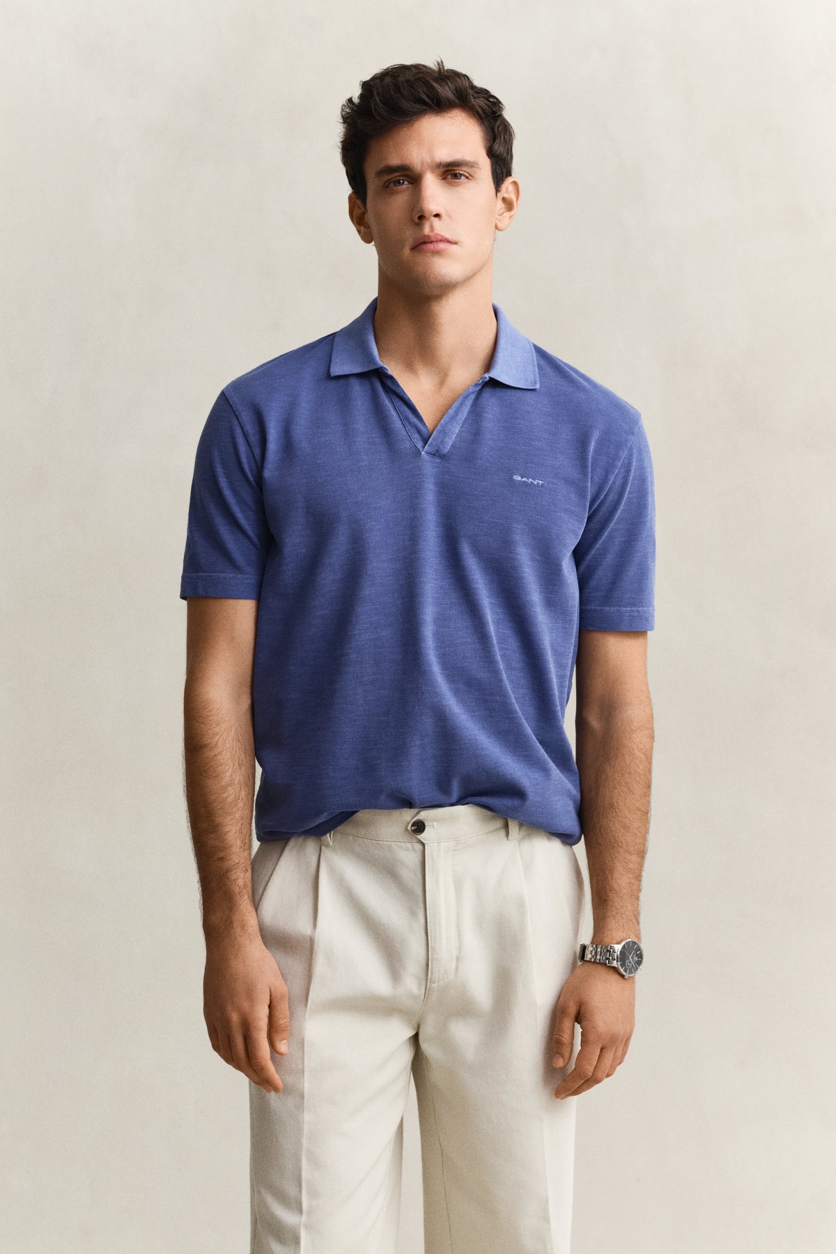 VINTAGE BLUE, WASHED SLUB SS POLO, FRONT-VIEW BY GANT AU.