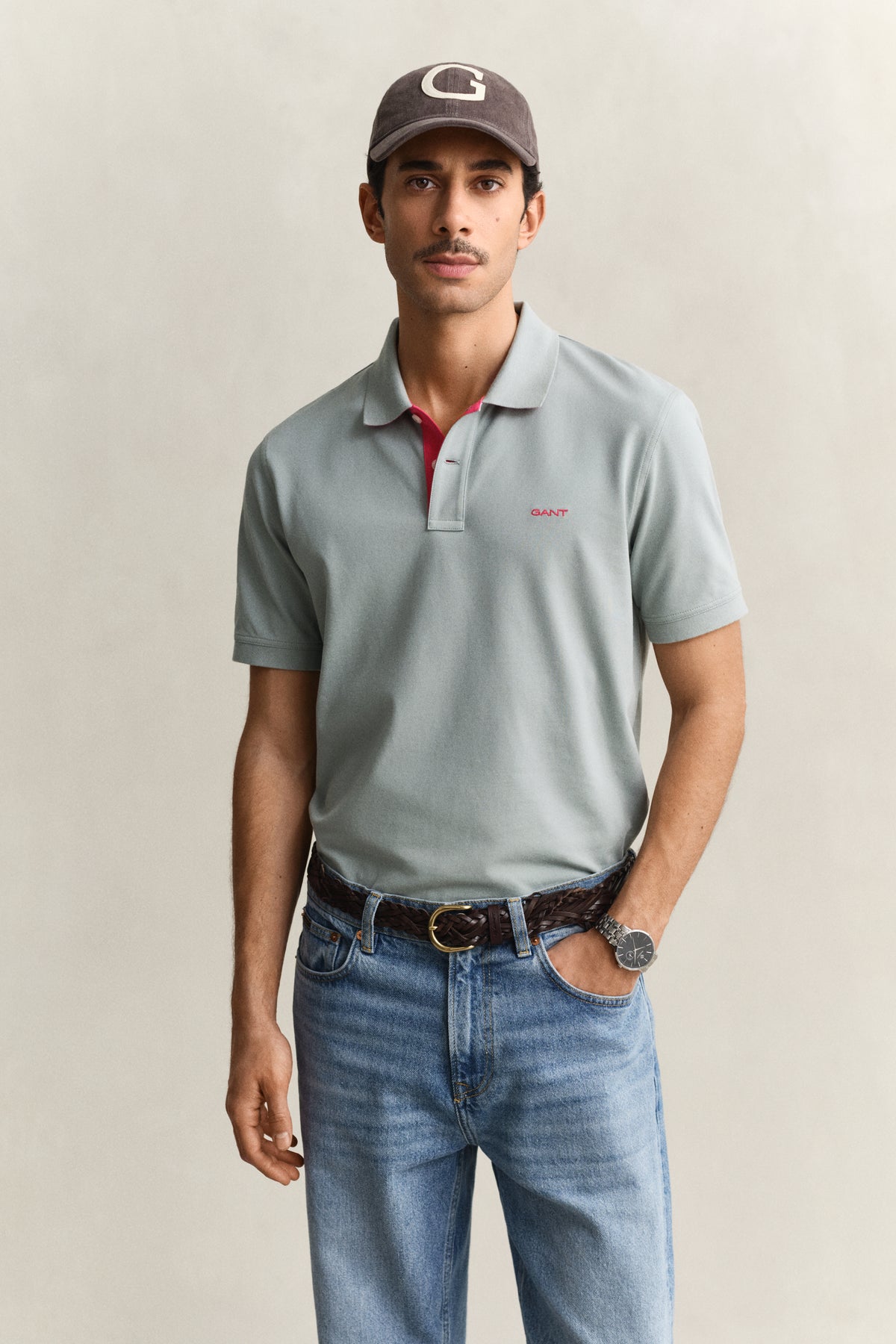CERAMIC GREY, Contrast Polo Shirt, FRONT-VIEW BY GANT AU.