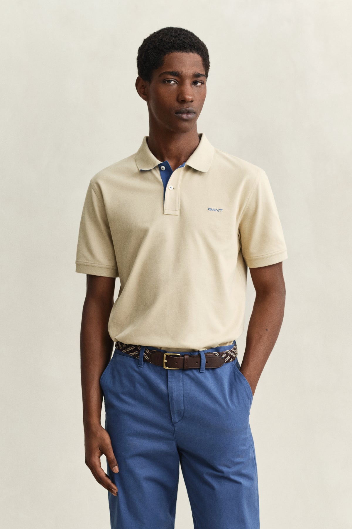OAT BEIGE, Contrast Polo Shirt, FRONT-VIEW BY GANT AU.