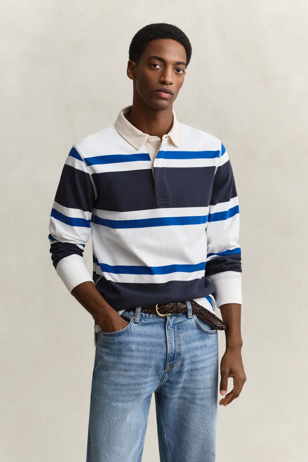 EVENING BLUE, BLOCKED STRIPE RUGGER, FRONT-VIEW BY GANT AU.