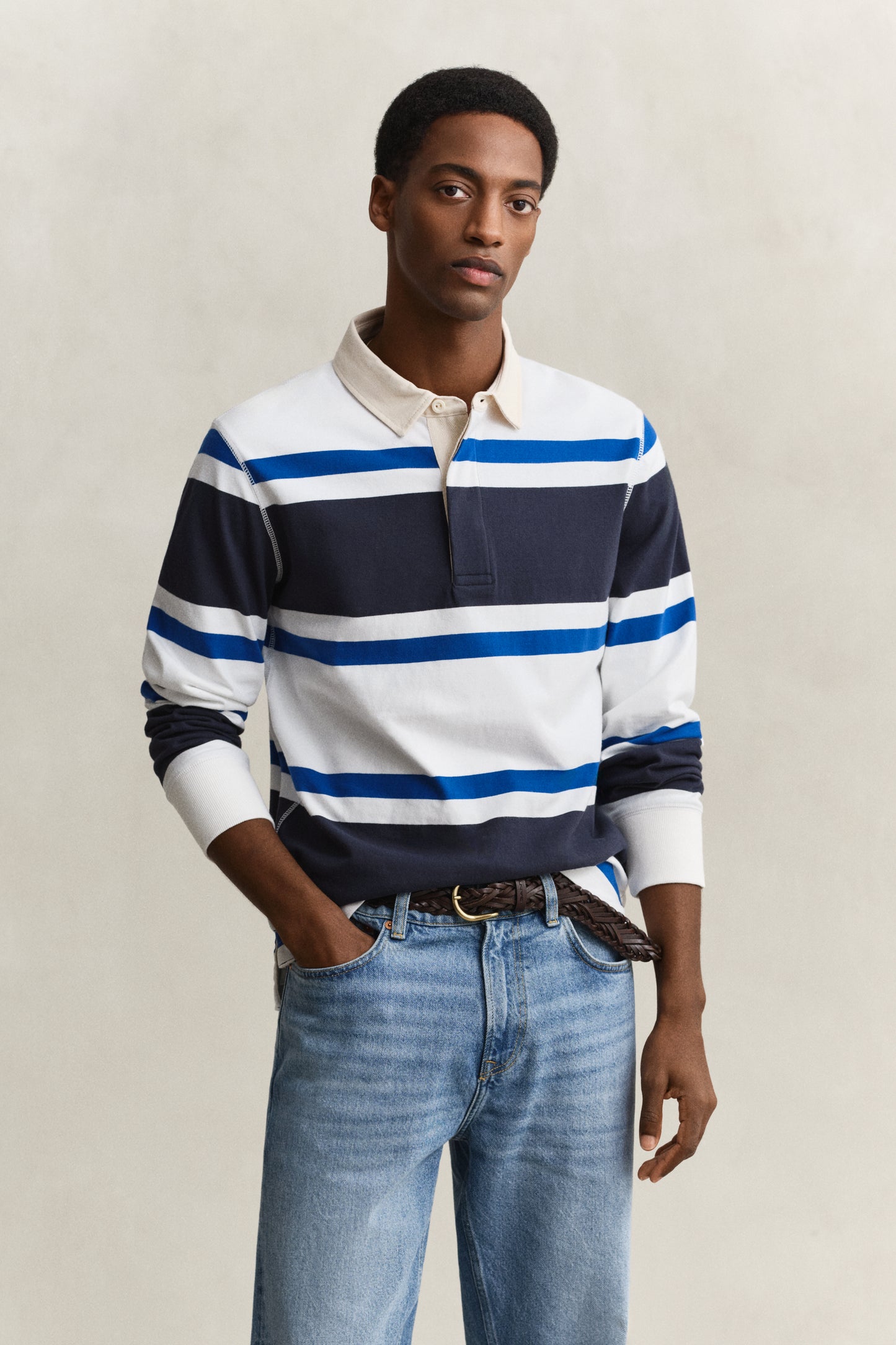 EVENING BLUE, BLOCKED STRIPE RUGGER, FRONT-VIEW BY GANT AU.