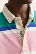 AQUA BLUE, BLOCKED STRIPE RUGGER, CLOSE-UP BY GANT AU.