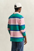 AQUA BLUE, BLOCKED STRIPE RUGGER, BACK-VIEW BY GANT AU.