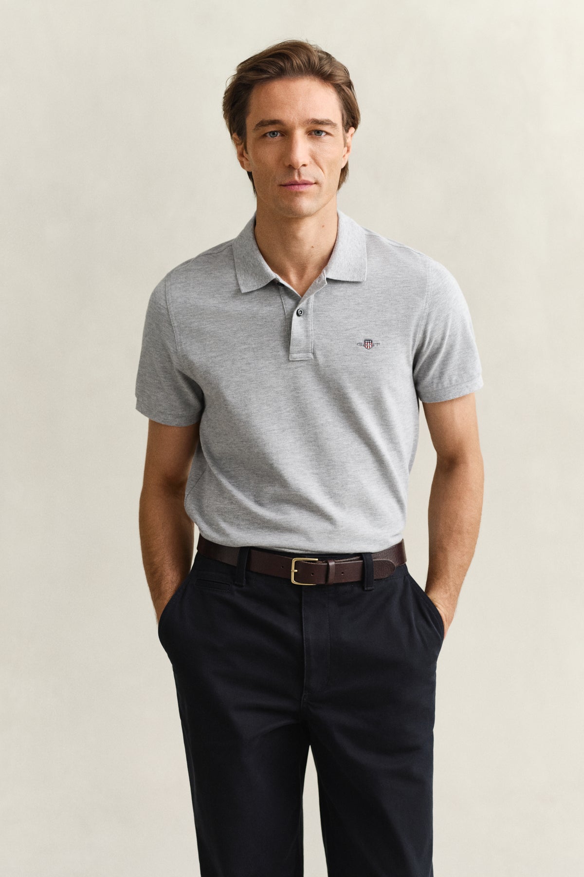 GREY MELANGE, Classic Regular Polo Shirt BY GANT AU.