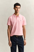 BUBBELGUM PINK, REG SHIELD SS PIQUE POLO, FRONT-VIEW BY GANT AU.