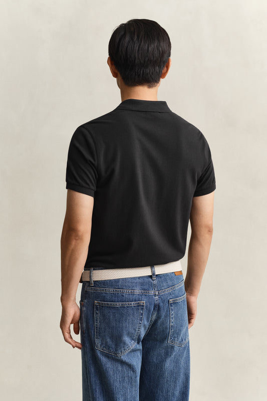 BLACK, SLIM SHIELD SS PIQUE POLO, BACK-VIEW BY GANT AU.