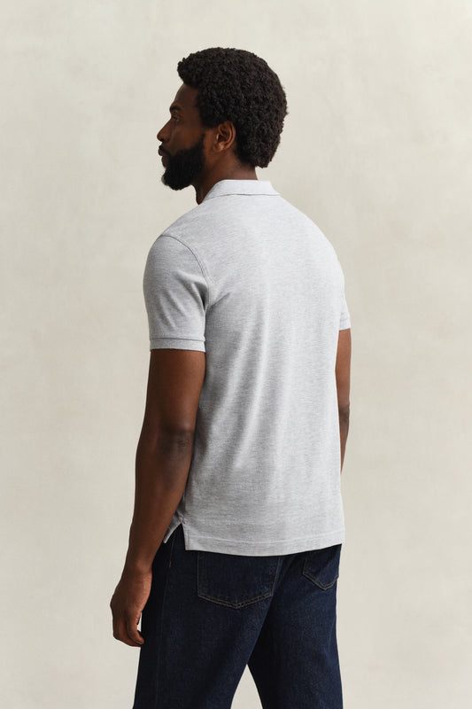 GREY MELANGE, SLIM SHIELD SS PIQUE POLO, BACK-VIEW BY GANT AU.