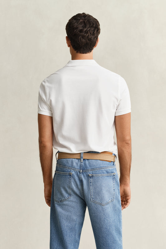 WHITE, SLIM SHIELD SS PIQUE POLO, BACK-VIEW BY GANT AU.