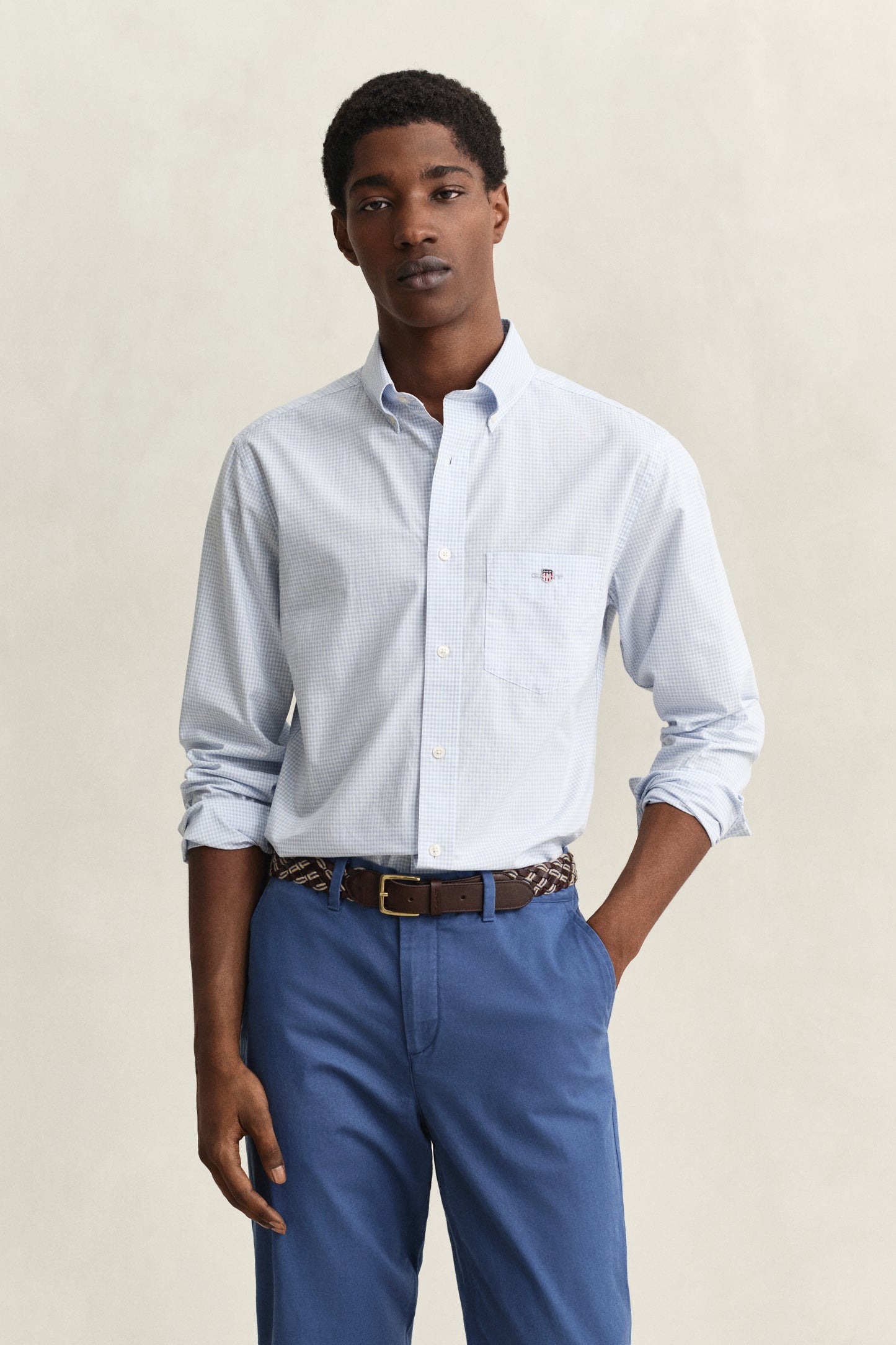 LIGHT BLUE, REG CLASSIC POPLIN GINGHAM SHIRT, FRONT-VIEW BY GANT AU.