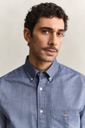 PERSIAN BLUE, REG CLASSIC OXFORD SS SHIRT, CLOSE-UP BY GANT AU.