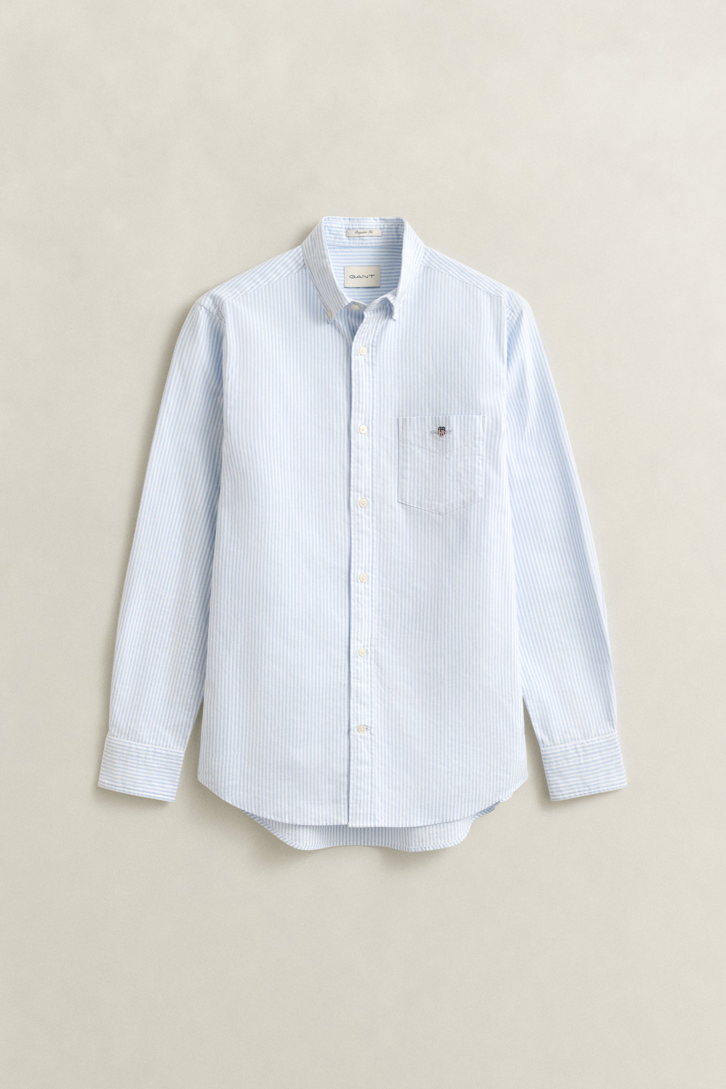LIGHT BLUE, REG CLASSIC OXFORD STRIPE SHIRT BY GANT AU.